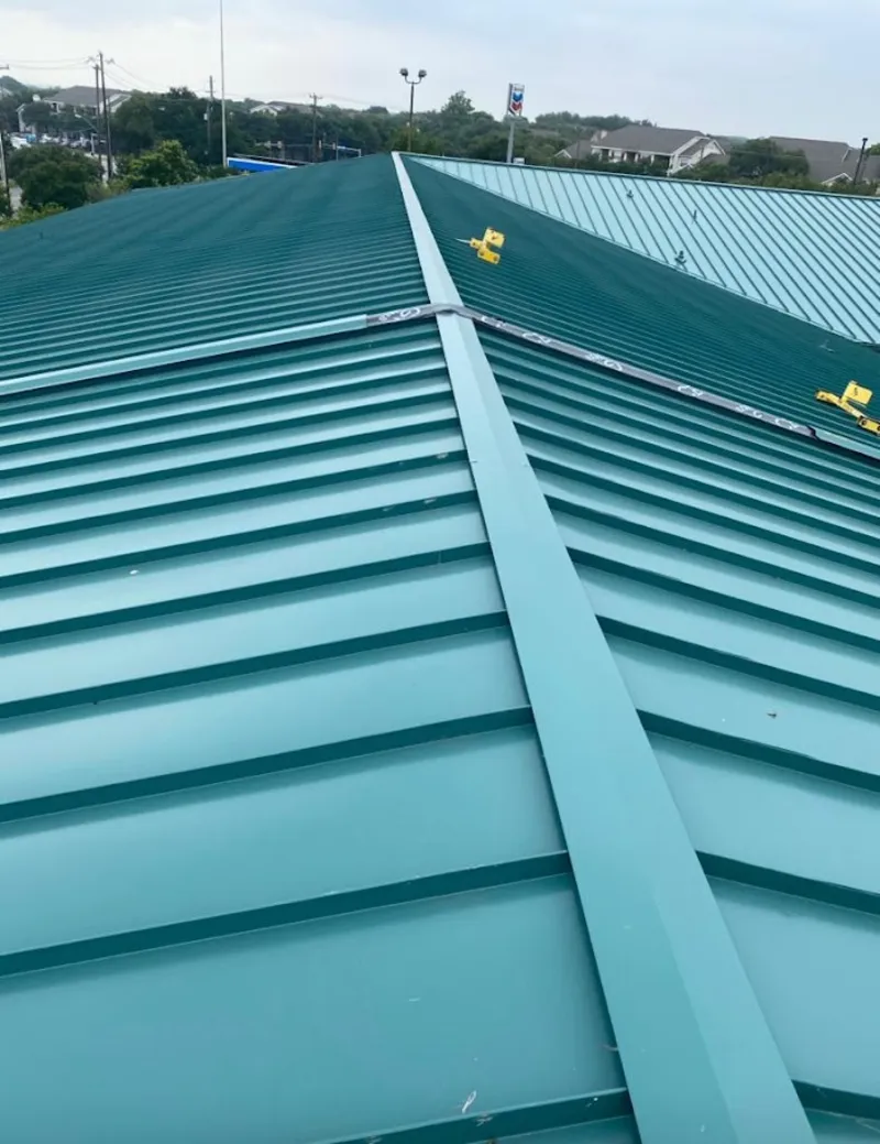 Green commercial metal roof ridge and valley for Metal Roof Repair in Lemont